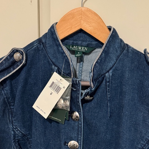 LAUREN RALPH LAUREN Sz8 MILITARY-INSPIRED OFFICER STRETCH DENIM JACKET - Picture 12 of 13